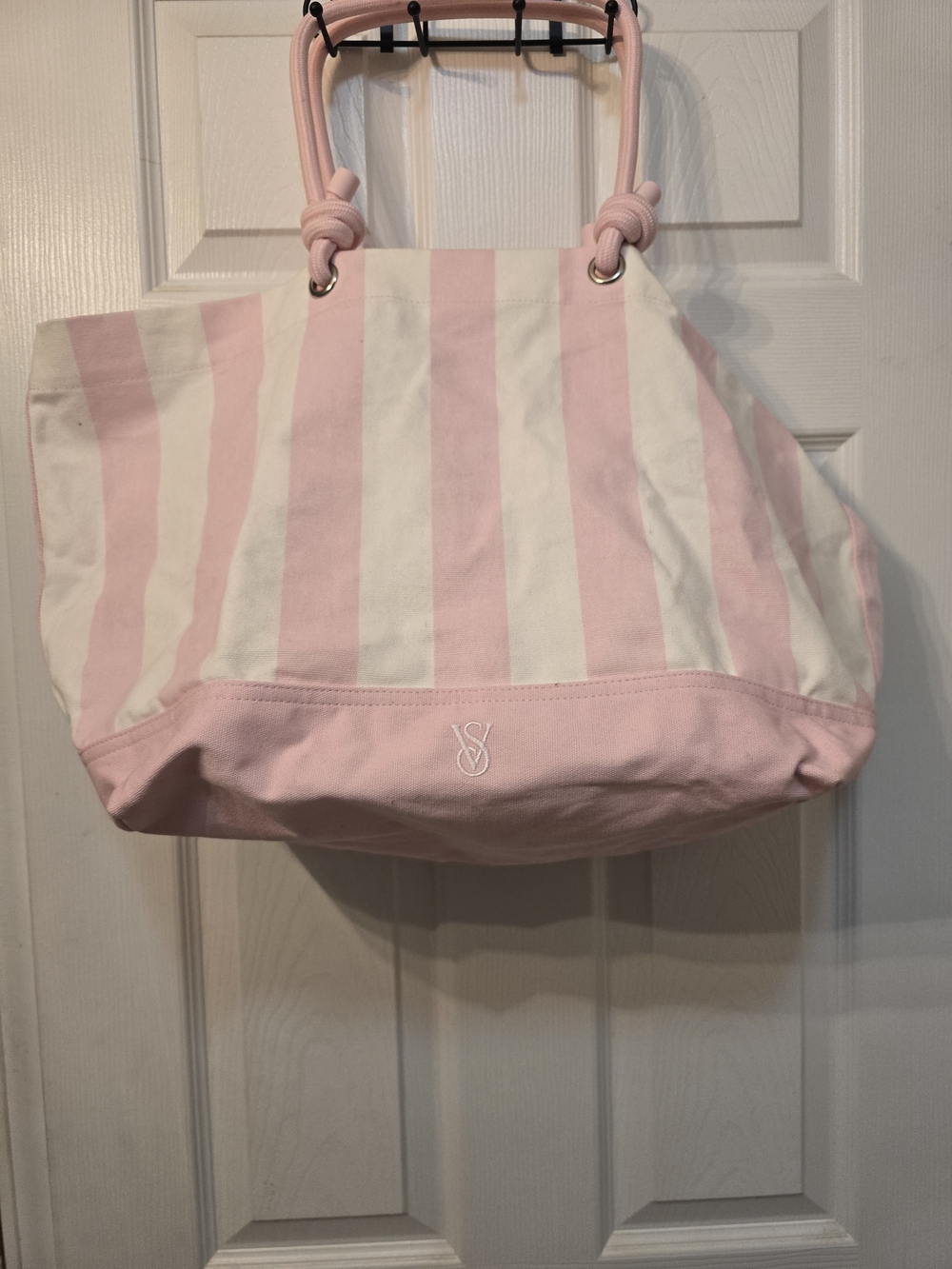 Victoria's Secret Pink & White Striped Canvas Tote